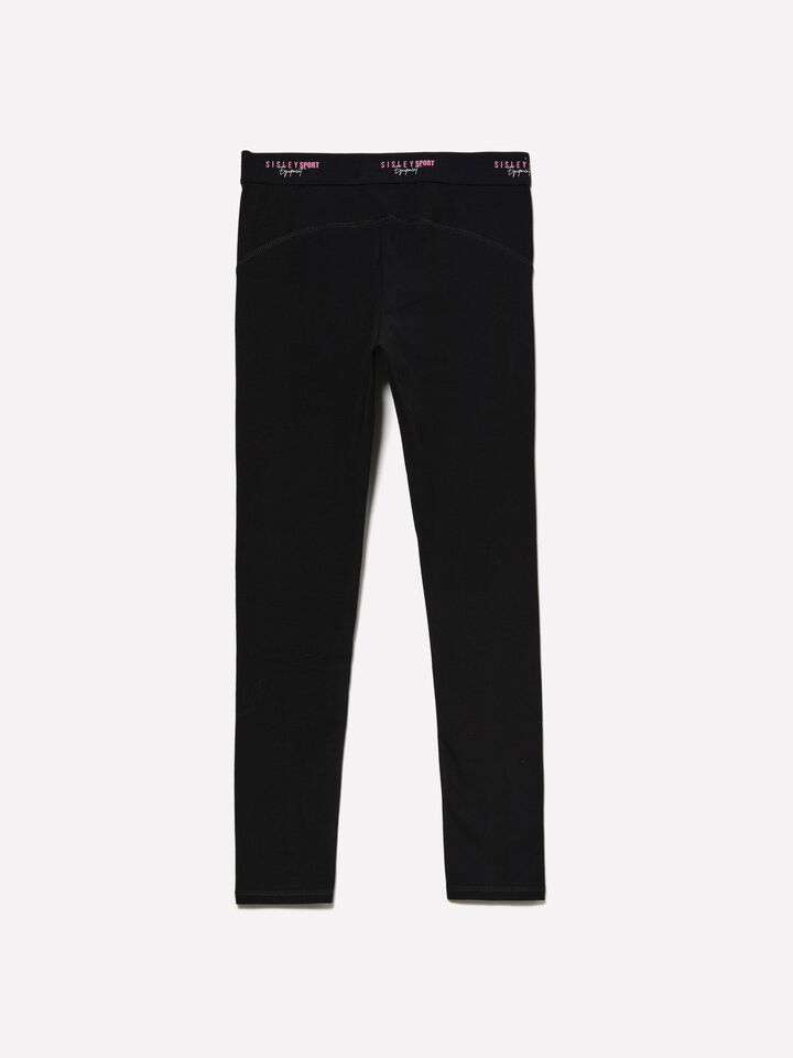 Black leggings with logoed elastic - girls' leggings - Black | Sisley Young image number 2